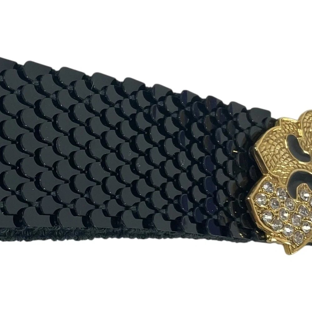 Vintage Gantos Black Belt with Gold Rhinestone Clasp